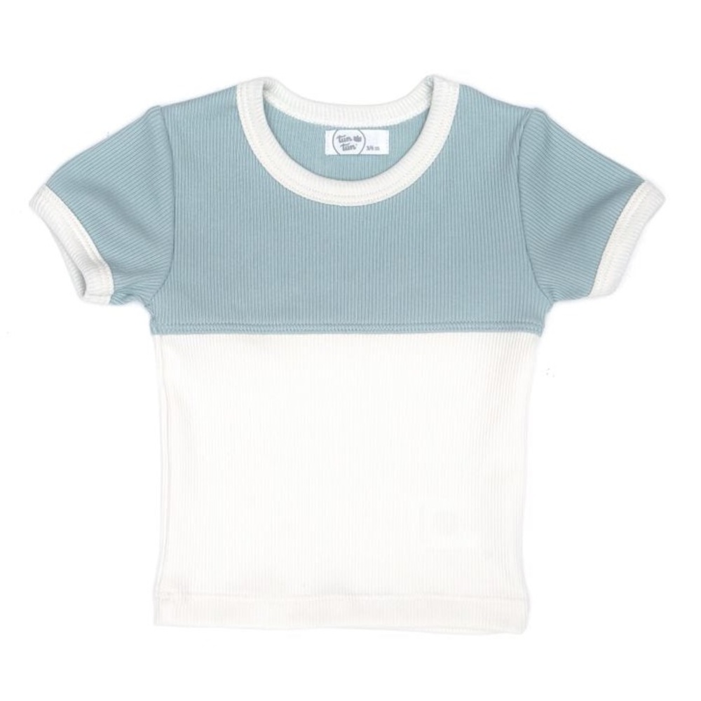 TUN TUN RIBBED TWO TONE TOP BLUE & NATURAL